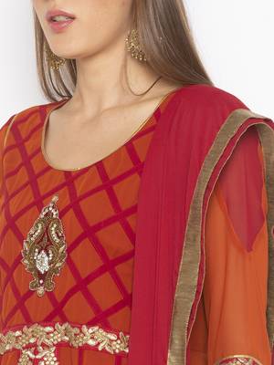 Orange embroidered georgette kurta &-sets 5