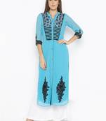 Blue embroidered georgette kurta &-sets