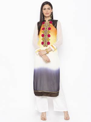 White embroidered georgette kurta &-sets 1