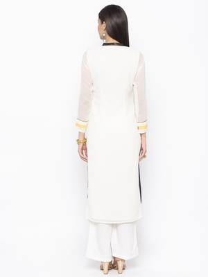 White embroidered georgette kurta &-sets 4