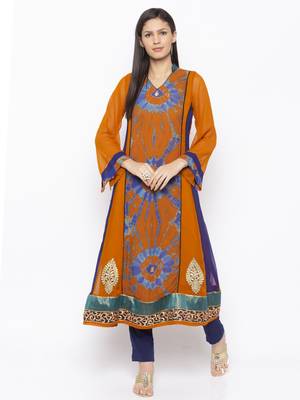 Mustard embroidered georgette kurta &-sets 1