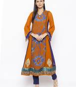 Mustard embroidered georgette kurta &-sets
