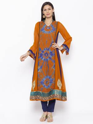 Mustard embroidered georgette kurta &-sets 2