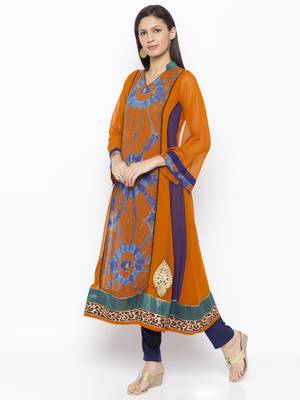Mustard embroidered georgette kurta &-sets 3