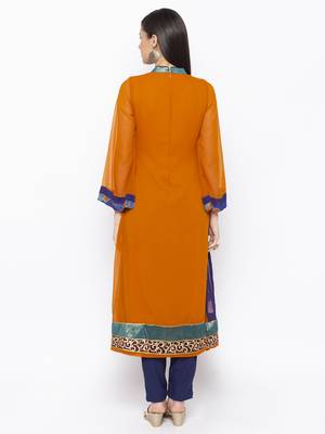 Mustard embroidered georgette kurta &-sets 4