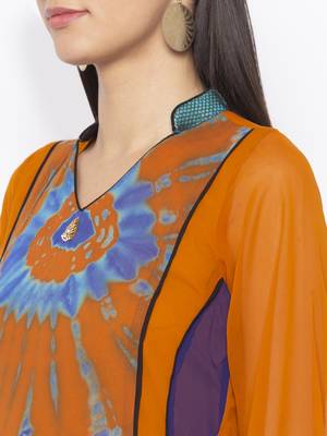 Mustard embroidered georgette kurta &-sets 5
