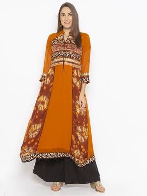Mustard embroidered georgette kurta &-sets 1
