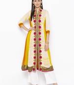 Off-white embroidered georgette kurta &-sets