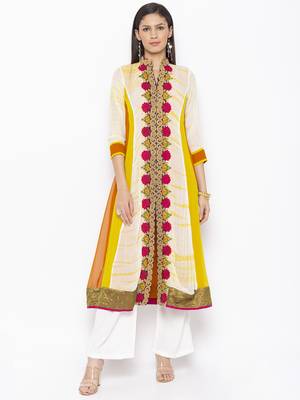 Off-white embroidered georgette kurta &-sets 2