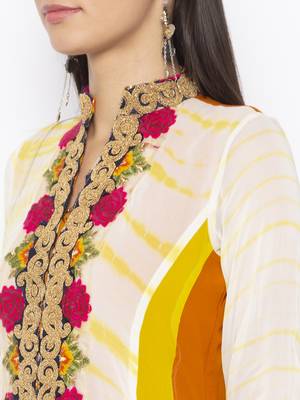 Off-white embroidered georgette kurta &-sets 5