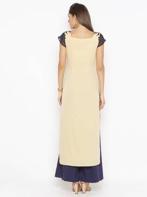 Beige embroidered net kurta &-sets 4
