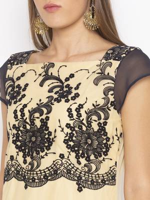 Beige embroidered net kurta &-sets 5