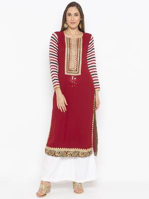 Maroon embroidered georgette kurta &-sets 2