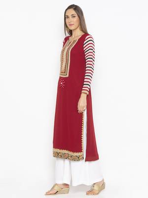 Maroon embroidered georgette kurta &-sets 3