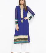 Dark-blue embroidered georgette kurta &-sets
