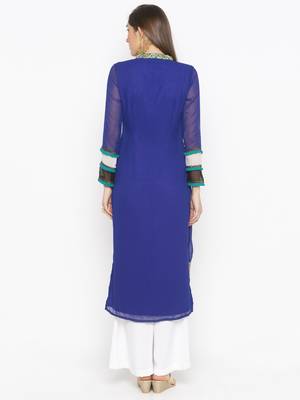 Dark-blue embroidered georgette kurta &-sets 4