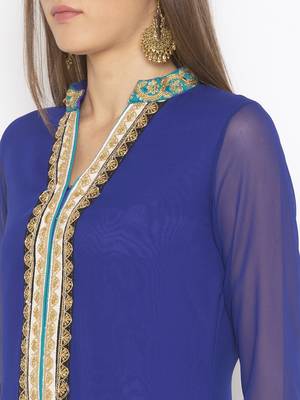Dark-blue embroidered georgette kurta &-sets 5