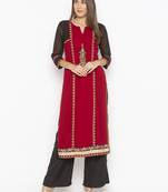 Maroon embroidered georgette kurta &-sets