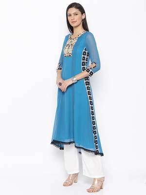 Blue embroidered georgette kurta &-sets 3