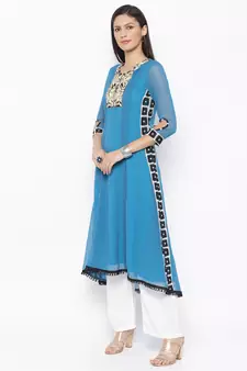 Blue embroidered georgette kurta &-sets