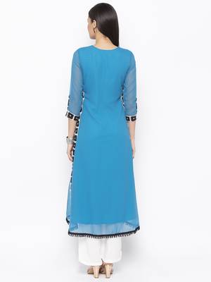 Blue embroidered georgette kurta &-sets 4