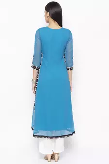 Blue embroidered georgette kurta &-sets
