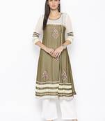 Green embroidered georgette kurta &-sets