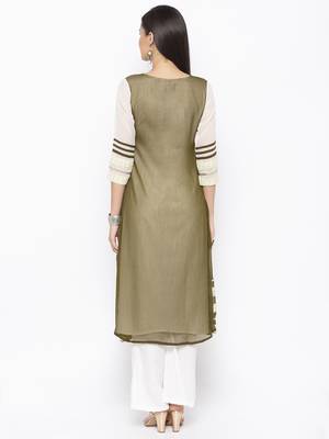 Green embroidered georgette kurta &-sets 4