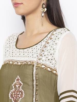 Green embroidered georgette kurta &-sets 5