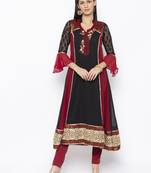 Black embroidered georgette kurta &-sets