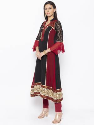 Black embroidered georgette kurta &-sets 3