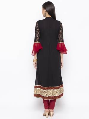 Black embroidered georgette kurta &-sets 4