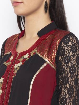 Black embroidered georgette kurta &-sets 5
