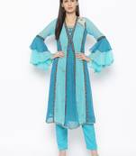 Blue embroidered georgette kurta &-sets