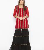Red embroidered georgette kurta &-sets