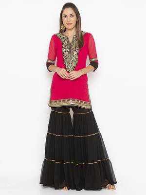 Pink embroidered georgette kurta &-sets 1