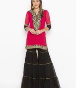 Pink embroidered georgette kurta &-sets