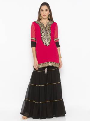 Pink embroidered georgette kurta &-sets 2