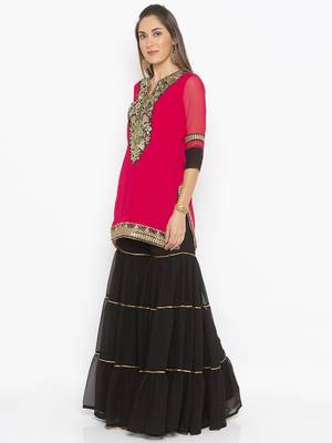 Pink embroidered georgette kurta &-sets 3