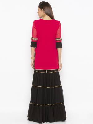 Pink embroidered georgette kurta &-sets 4