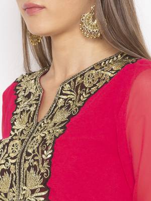 Pink embroidered georgette kurta &-sets 5