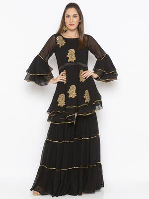 Black embroidered georgette kurta &-sets 1