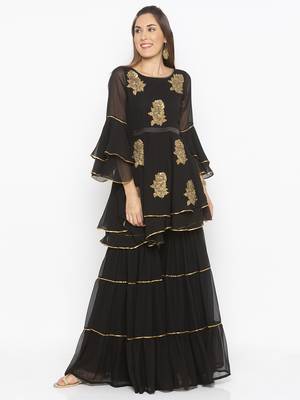 Black embroidered georgette kurta &-sets 2