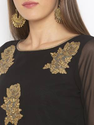 Black embroidered georgette kurta &-sets 5