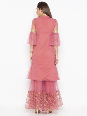Pink embroidered net kurta &-sets 4