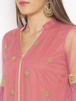Pink embroidered net kurta &-sets 5