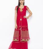 Maroon embroidered net kurta &-sets