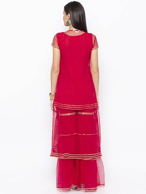 Maroon embroidered net kurta &-sets 4