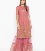 Pink embroidered net kurta &-sets