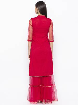 Maroon embroidered net kurta &-sets 4